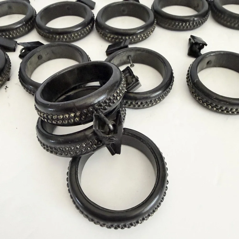 Lot Of 20 Black Bronze Heavy Metal Curtain Rings With Clips Double Beaded Design
